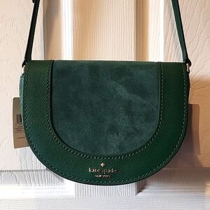 Kate Spade Luna Crescent Crossbody/Shoulder Bag, Green, Suede Mixed Material NWT